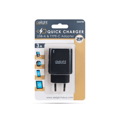 Delight 55047BK USB-C / USB-A Hálózati töltő - Fekete (5V / 3A) (55047BK)