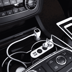 Hoco Z13 Autós 3x szivargyújtó + 2x USB töltő elosztó 55 cm-es vezetékkel (5V / 2.1A) Fehér/ezüst (HOC0144)