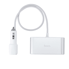 Hoco Z13 Autós 3x szivargyújtó + 2x USB töltő elosztó 55 cm-es vezetékkel (5V / 2.1A) Fehér/ezüst (HOC0144)