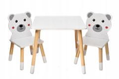 Olakids Gyermek asztal és 2 szék mackó fehér