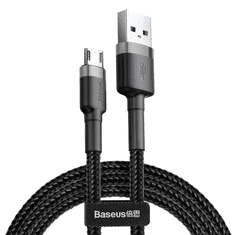 BASEUS USB töltő- és adatkábel, microUSB, 100 cm, 2400 mA, törésgátlóval, cipőfűző minta, Cafule, CAMKLF-BG1, fekete/szürke (G112685)
