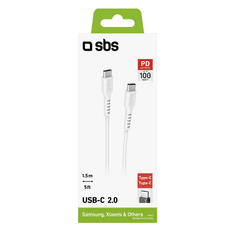SBS TECABLE USB-C apa - USB-C apa 2.0 Adat és töltő kábel - Fehér (1.5m) (TECABLE15TCC100W)