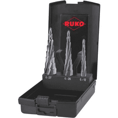 RUKO Fokozatfúró készlet 3 részes 6 - 12 mm, 6 - 20 mm, 6 - 27 mm HSS 101087PRO 3 oldalú szár 1 készlet (101087PRO)
