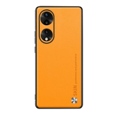 Huawei Honor 90, Szilikon tok, bőrhatású hátlap, metál dekor, narancssárga
