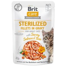 Brit Care Cat Sterilizált lazac és tonhal, filé mártásban 85g