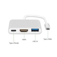 MG adapter USB-C - HDMI 4K / USB / USB-C 0.25m, fehér