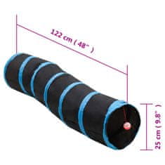 Vidaxl fekete és kék S-alakú poliészter macskaalagút 122 cm 172185