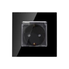 Luxion Egyszerű Védőfedeles Konnektor Üvegkerettel, Fekete