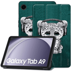 TokShop Samsung Galaxy Tab A9 (8.7) SM-X110 / X115, mappa tok, párduc kölyök minta, Trifold, zöld/színes (TS4930)