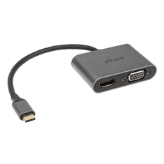 Akasa USB-C apa - DisplayPort +HDMIAdapter átalakító kábel (AK-CBCA23-18BK) (AK-CBCA23-18BK)