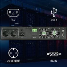 Qoltec szünetmentes tápegység UPS RACK-hez | 3kVA | 3000W | Power Factor 1.0 | LCD | EPO | USB | On-line