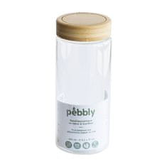 Pebbly Dóza , PKV-028, skleněná, kulatá, na jídlo, 850 ml, bambusové víko s uzávěrem, 8,5 x 8,5 x 21 cm