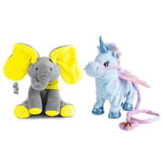 JOJOY® Interaktiv játékok, FLAPSY sárga elefánt és ROXY kék egyszarvú, puha plüss és pamut anyag - FLOXY 2