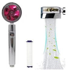 Elforgatható zuhanyfej turbinás szűrővel-Ezüst/Rózsaszín