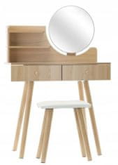 RAMIZ Skandináv stílusú fehér / tölgy smink, fésülködőasztal tükörrel és polcokkal, fiókokkal - 40 x 120 x 80 cm
