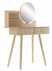 RAMIZ Skandináv stílusú fehér / tölgy smink, fésülködőasztal tükörrel és polcokkal, fiókokkal - 40 x 120 x 80 cm