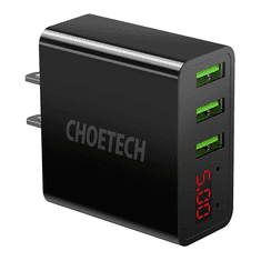 Choetech C0026 3xUSB-A US hálózati töltő kijelzővel fekete (C0026)