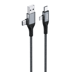 DUDAO 4az1-ben USB-A - 2xUSB-C - Lightning töltőkábel 1m fekete (L20PRO) (L20PRO)