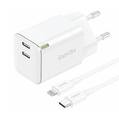 Foneng GAN35 hálózati töltő + USB-C - Lightning kábel fehér (GAN35 C-L) (GAN35 C-L)