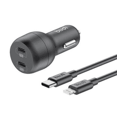 Budi 2xUSB-C autós töltő 40W + USB-C-Lightning kábel fekete (108RTL) (108RTL)