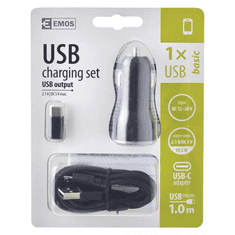 EMOS V0219 USB-s autós töltő mikroUSB kábellel és USB-C adapterrel (V0219)
