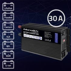 Qoltec Intelligens professzionális monolit akkumulátortöltő LiFePO4 AGM GEL SLA akkumulátorokhoz | 30A | 12V