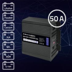 Qoltec Intelligens professzionális monolit akkumulátortöltő LiFePO4 AGM GEL SLA akkumulátorokhoz | 50A | 12V