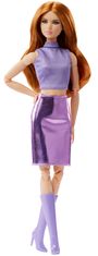 Mattel Barbie Looks Sötét hajú baba lila ruhában HRM12
