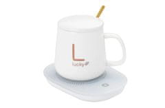 CoolCeny Elektromos csészemelegítő - Melegítő, csésze és kávéskanál készlet - Fehér
