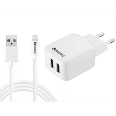 441-03 2xUSB-A hálózati töltő, USB-A - Lightning kábellel fehér (441-03)
