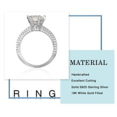 Dollcini Dollcini, 3 karátos, 6 fogas női moissanite gyűrű, D színű VVS1 Clarity Laboratory által készített gyémánt eljegyzési gyűrű, 14 karátos fehérarany sterling ezüst, Fémes ezüst