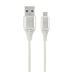 Gembird USB micro-B - USB Type-A szövet borítású adat- és töltőkábel 2m fehér-ezüst (CC-USB2B-AMmBM-2M-BW2) (CC-USB2B-AMmBM-2M-BW2)