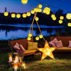 LUMILED Napelemes kerti lámpa LED fénylánc 7,59m GIRLANDA RISA 20x LED dekorlámpákkal 3000K Meleg fehér