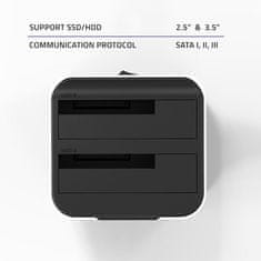 Qoltec HDD dokkolóállomás 2,5" 3,5" SSD-khez | SATA III | USB 3.0 | Super sebesség 5Gb/s | offline klónozási funkcióval