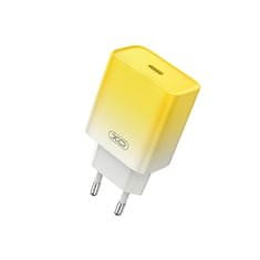 TKG Telefon töltő: XO CE18 - Type-C (USB-C) fehér/sárga hálózati töltőfej, 30W