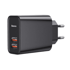 BASEUS 2x USB-A hálózati töltő 30W fekete (CCFS-E01) (CCFS-E01)