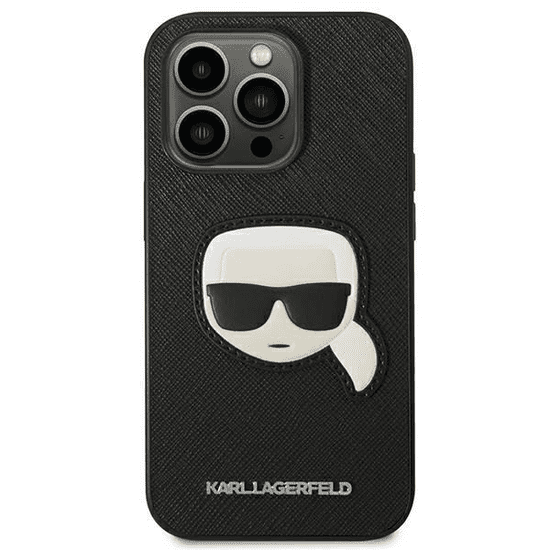 Karl Lagerfeld Saffiano Karl`s Head Patch Apple iPhone 14 Pro Max tok fekete (KLHCP14XSAPKHK) (KLHCP14XSAPKHK)