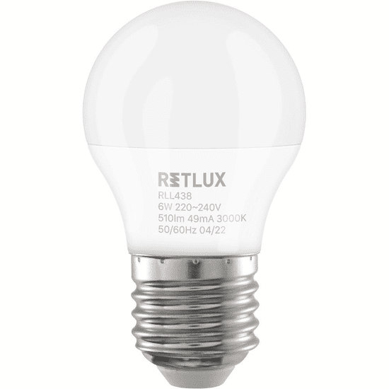 Retlux RLL 438 Klasszikus LED mini izzó 6W 510lm 3000K E27 - Meleg Fehér (RLL 438)
