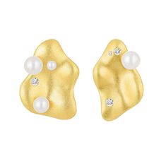 Preciosa Aranyozott aszimmetrikus Smooth fülbevaló gyöngyökkel és cirkónium kövekkel Preciosa 5395Y01