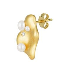 Preciosa Aranyozott aszimmetrikus Smooth fülbevaló gyöngyökkel és cirkónium kövekkel Preciosa 5395Y01