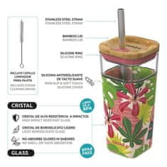 QUOKKA Liquid Cube üveg pohár szilikon felülettel 540 ml, jungle flora