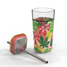 QUOKKA Liquid Cube üveg pohár szilikon felülettel 540 ml, jungle flora