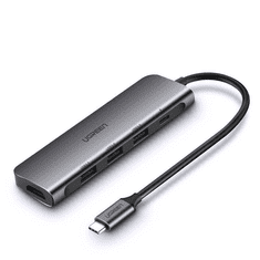 Ugreen CM136 4 az 1-ben adapter USB-C, HDMI 4K hub, 3x USB 3.0, PD 100W, AUX, szürke (80132) (UG80132)