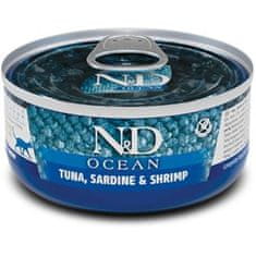N&D OCEAN Cat cons. Tonhal, szardínia és garnélarák 70 g