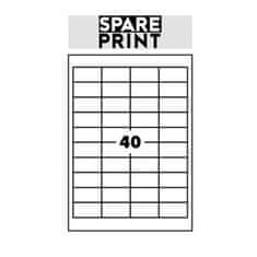 SPARE PRINT PREMIUM Öntapadós címkék fehér, 100 db A4-es lap dobozban (1arch/40x címke 48,5x25,4mm)