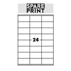 SPARE PRINT PREMIUM Öntapadós címkék fehér, 100 db A4-es lap dobozban (1 ív/24x címke 70x36mm)