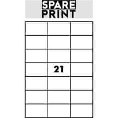 SPARE PRINT PREMIUM Öntapadós címkék fehér, 100 db A4-es lap dobozban (1 ív/21x címke 70x42,3mm)