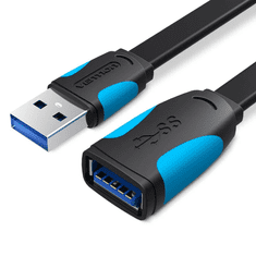 Vention Lapos USB-A apa - USB-A anya 3.0 Hosszabbító Kábel - Fekete (0.5m) (VAS-A13-B050)