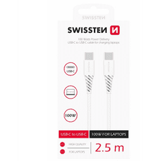 SWISSTEN Power Delivery USB-C apa - USB-C apa Adat és töltő kábel - Fehér (2.5m) (71506530)