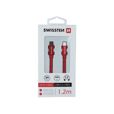 SWISSTEN 71527206 USB-C apa - USB-C apa 2.0 Adat és töltőkábel - Piros (1.2m) (71527206)